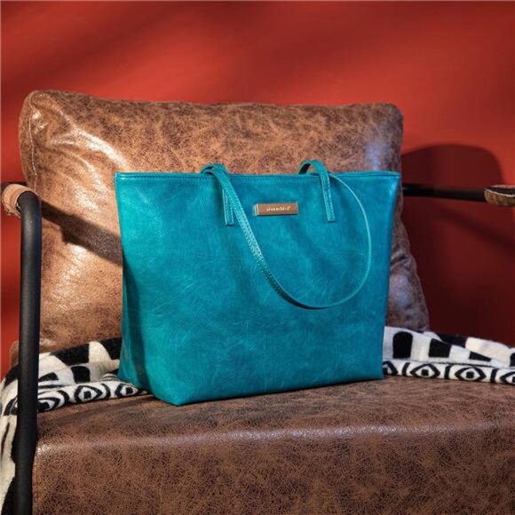 Tote Bags, Shoulder Bag with Zipper Turquoise - Picture 1 of 5